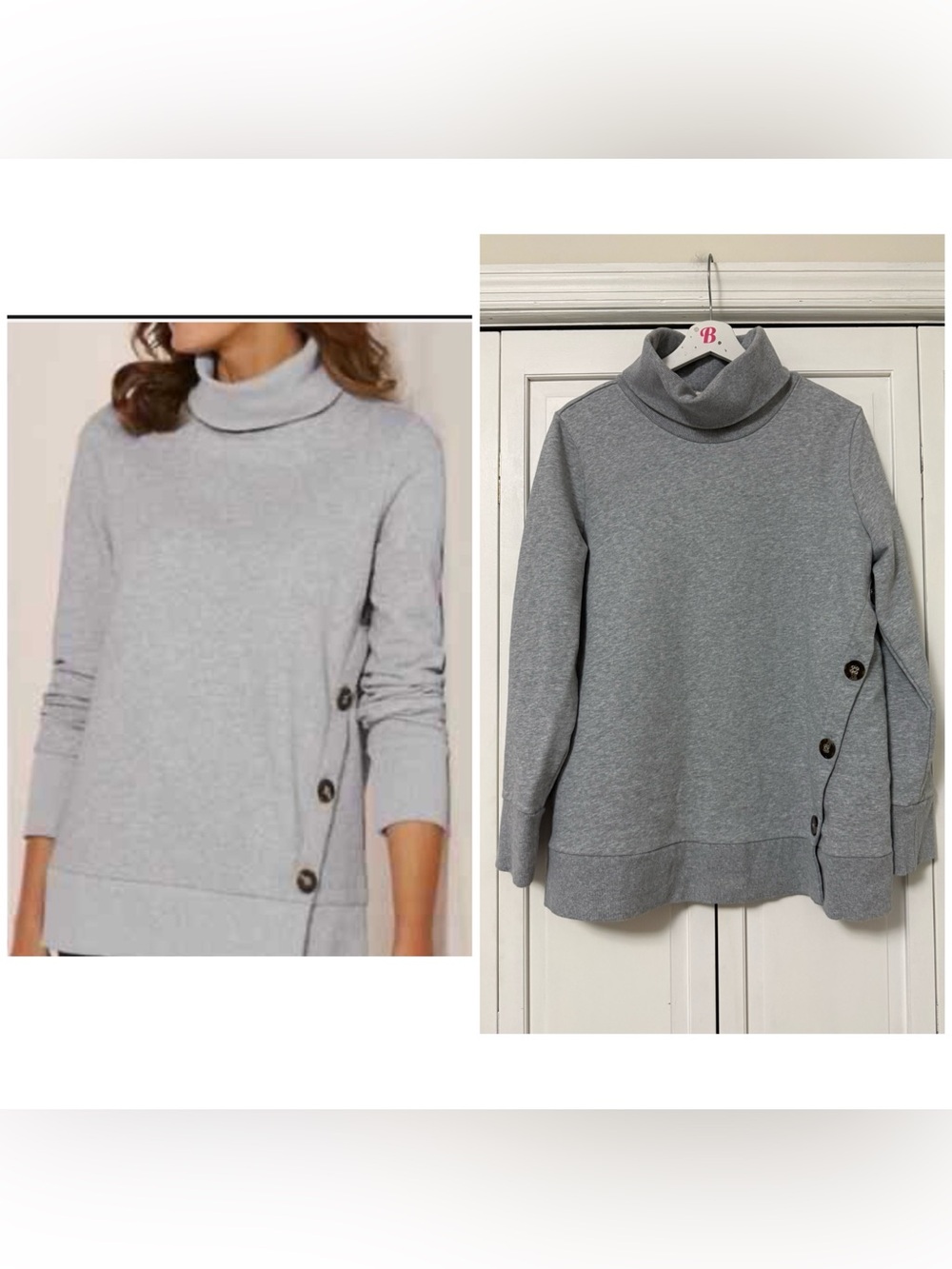 Soft Surroundings Lidia Grey Side Button Funnel Neck Sweatshirt Size XL